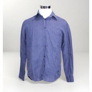Vilebrequin Mens S Caroubis Navy Linen Long Sleeve Button Front Shirt St. Tropez